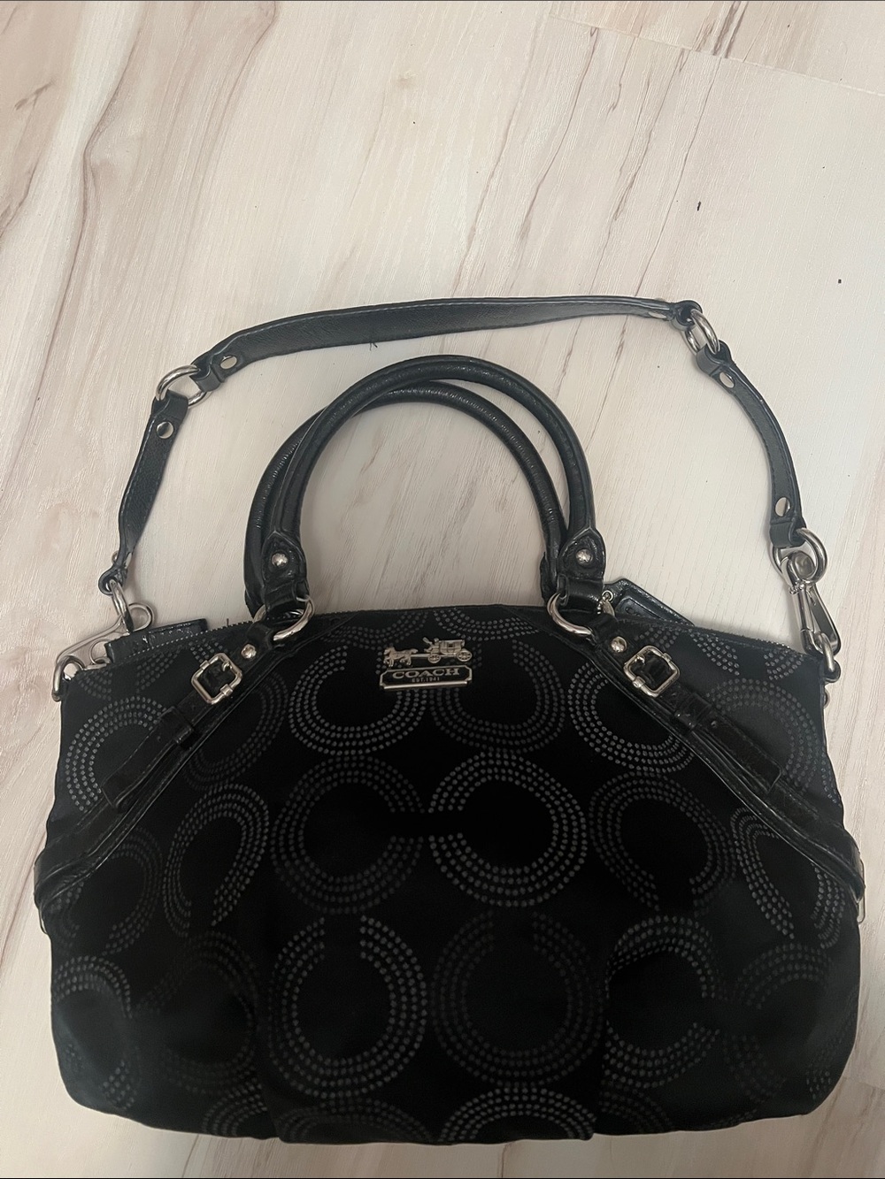 Coach Black Signature Circle Tote Bag